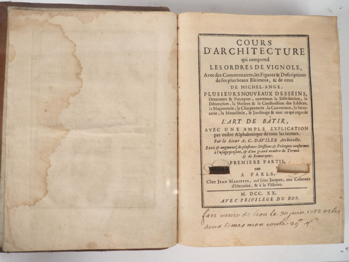 DAVILER (C.A.). Cours d'architecture qui comprend les Ordres de Vignol