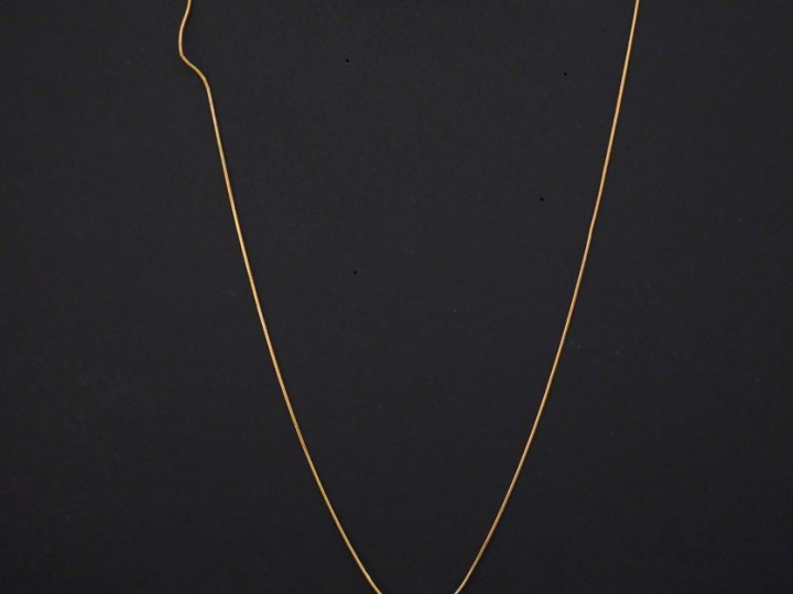 Fine chaine en or jaune, maille dite "tubogaz", à décor d'un petit pen