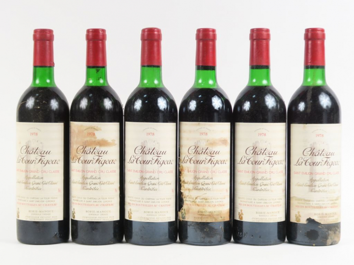 6 BOUTEILLES CHÂTEAU LA TOUR FIGEAC GCC ST EMILION - 1978 - 4 LB/2 LB-