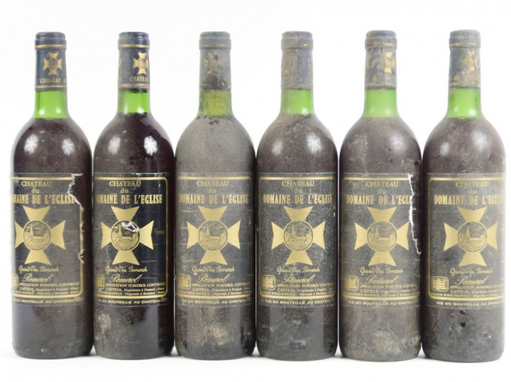 6 BOUTEILLES CHÂTEAU DU DOMAINE DE L'EGLISE POMEROL - 1980 2 BG/4 LB/2