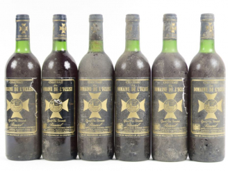 Vente aux enchères 6 BOUTEILLES CHÂTEAU DU DOMAINE DE L'EGLISE POMEROL - 1980 2 BG/4 LB/2