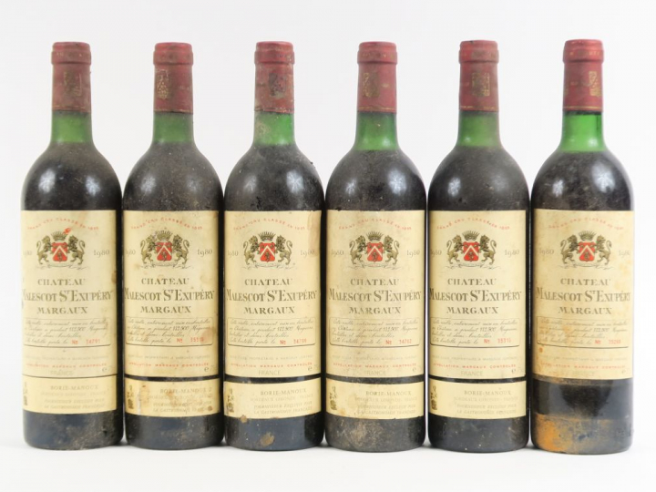 6 BOUTEILLES CHÂTEAU MALESCOT ST EXUPERY GCC MARGAUX - 1980 - 4 BG/2 L