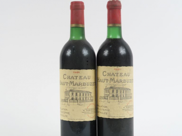2 BOUTEILLES CHÂTEAU HAUT MARBUZET ST ESTEPHE - 1981 - 1 BG/1 LB/1 CAP