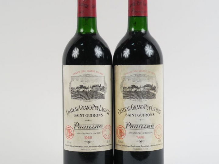 2 BOUTEILLES CHÂTEAU GRAND PUY LACOSTE GCC PAUILLAC - 1988 - BG/ELT