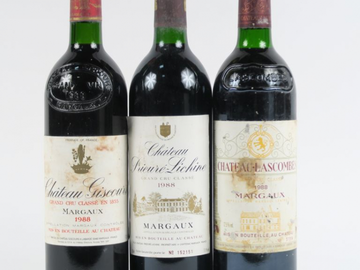 3 BOUTEILLES GCC MARGAUX 1988 BG : 1 CHÂTEAU GISCOURS ELT - 1 CHÂTEAU 