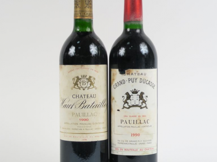 2 BOUTEILLES GCC PAUILLAC 1990 : 1 CHÂTEAU GRAND PUY DUCASSE ELA - 1 C