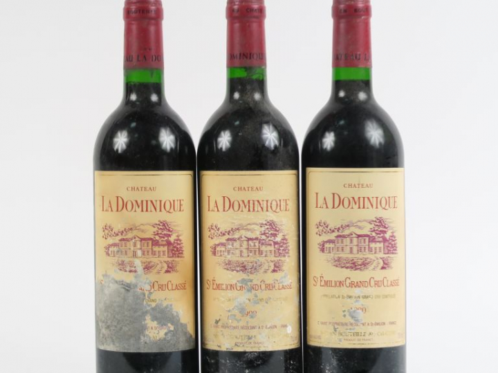 3 BOUTEILLES CHÂTEAU LA DOMINIQUE GCC ST EMILION - 1990 - EA/2 PRÉSUMÉ