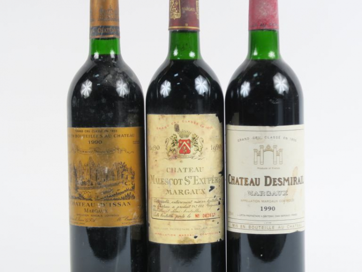 3 BOUTEILLES GCC MARGAUX 1990 : 1 CHÂTEAU MALESCOT ST EXUPERY LB/EA - 