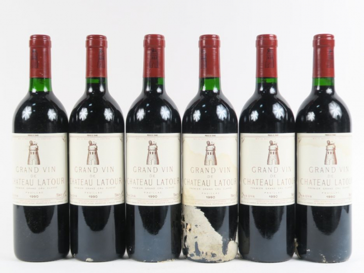 6 BOUTEILLES CHÂTEAU LATOUR 1er GCC PAUILLAC - 1990 - 2 BG/1 ELT