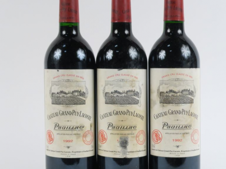 3 BOUTEILLES CHÂTEAU GRAND PUY LACOSTE GCC PAUILLAC - 1992 - 1 PRÉSUMÉ