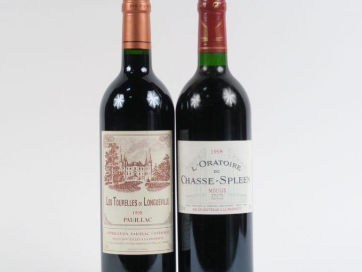 2 BOUTEILLES DE 1998 : 1 LES TOURELLES DE LONGUEVILLE PAUILLAC - 1 L'O