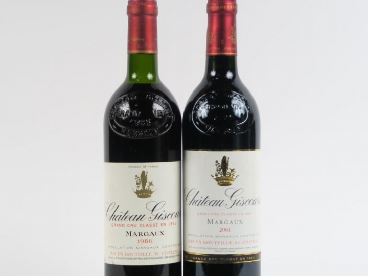 2 BOUTEILLES CHÂTEAU GISCOURS GCC MARGAUX - 1 de 1986 LB/1 de 2001