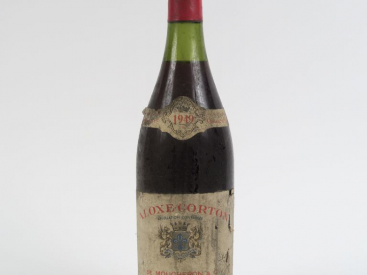 1 BOUTEILLE ALOXE CORTON DE MOUCHERON - 1949 - 3,5 CM/ELA/BS