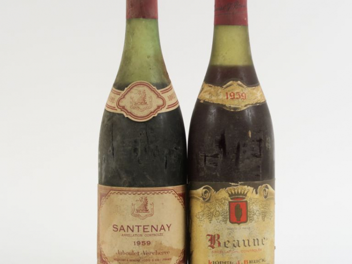 2 BOUTEILLES 1959 : 1 SANTENAY JABOULET VERCHERRE 6 CM/BS - 1 BEAUNE L