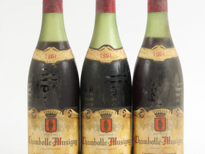 3 BOUTEILLES CHAMBOLLE MUSIGNY LIONEL J. BRUCK - 1961 - 4 CM/4,5 CM/7 