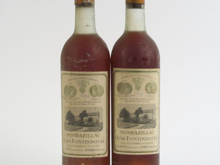 2 BOUTEILLES CLOS FONTINDOULE MONBAZILLAC - 1962 - 1 BG/1 LB/BLS