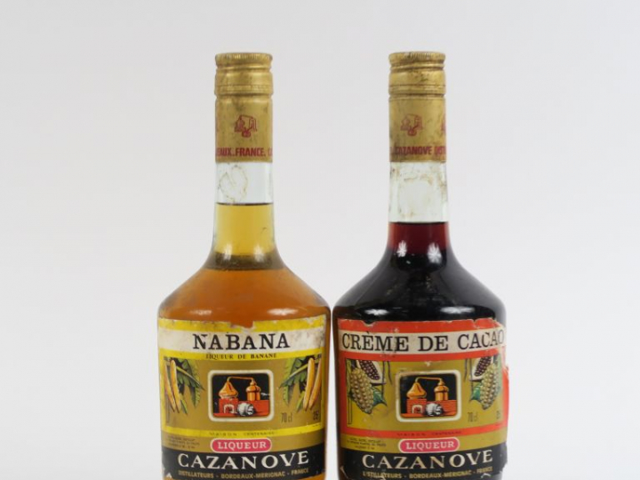 2 BOUTEILLES LIQUEUR CAZANOVE 25° - 1 CRÈME DE CACAO/1 NABANA