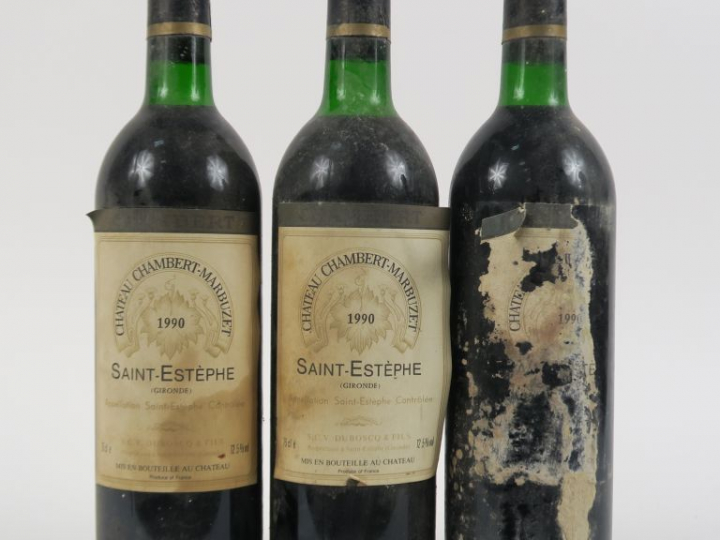 3 BOUTEILLES CHÂTEAU CHAMBERT MARBUZET ST ESTEPHE - 1990 - LB/1 ETA