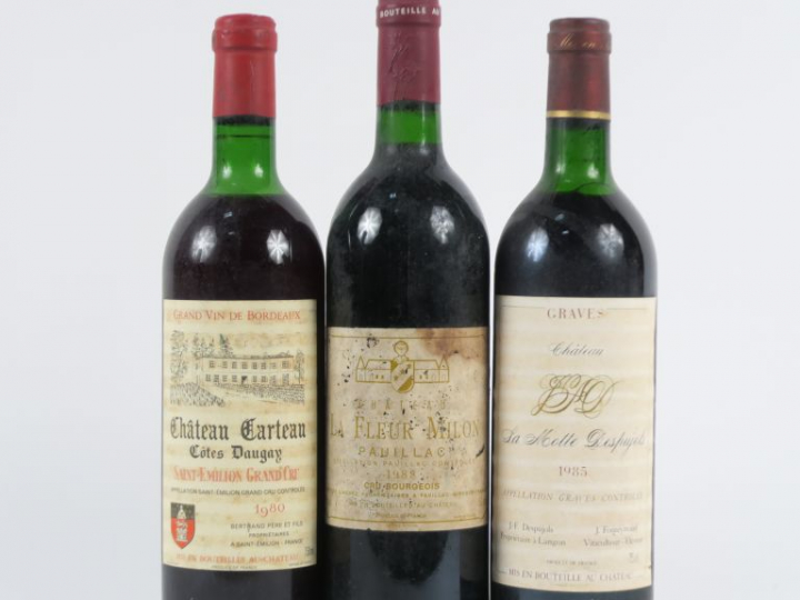 3 BOUTEILLES : 1 CHÂTEAU CARTEAU GC ST EMILION 1980 HEP - 1 CHÂTEAU LA