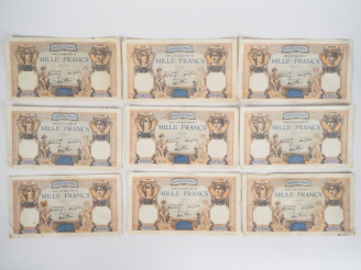 Vente aux enchères 9 billets de 1000 francs.