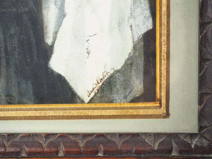 Anaïs COLIN TOUDOUZE. "Jeune fille romantique". Aquarelle, signée et d