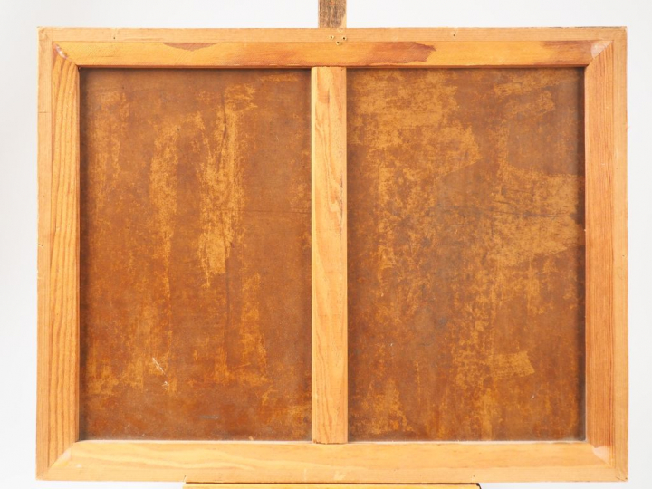 Stanislas ELESZKIEVICZ "Les joueurs de cartes". Huile sur isorel, sign