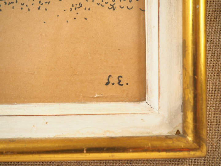 Stanislas ELESZKIEVICZ. "Eglise dans la campagne". Dessin au crayon, s