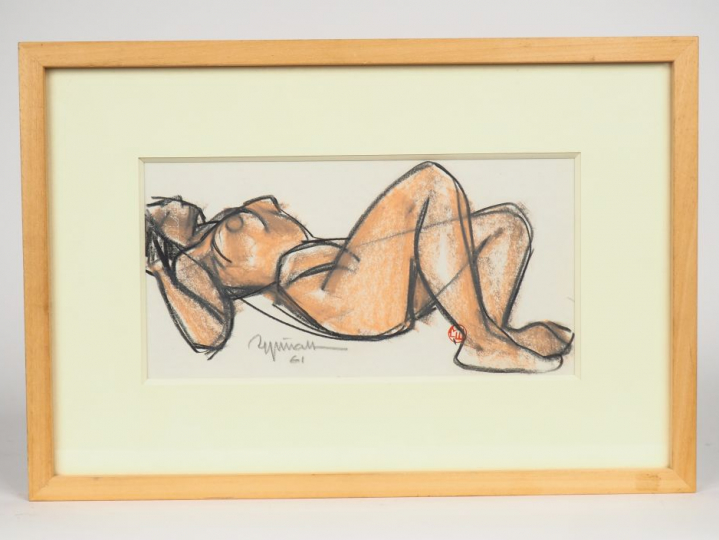 Raymond ESPINASSE. "Nu allongé". Pastel, signé et monogrammé, daté 196