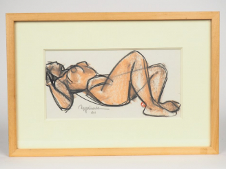 Vente aux enchères Raymond ESPINASSE. "Nu allongé". Pastel, signé et monogrammé, daté 196
