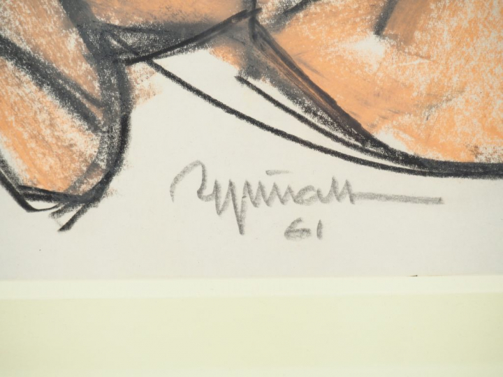 Raymond ESPINASSE. "Nu allongé". Pastel, signé et monogrammé, daté 196