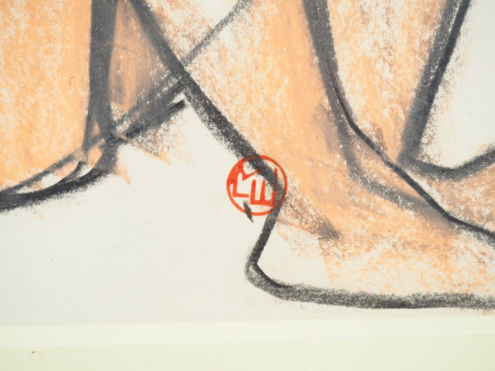 Raymond ESPINASSE. "Nu allongé". Pastel, signé et monogrammé, daté 196