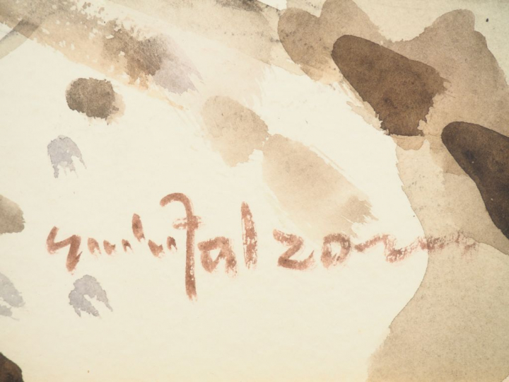 Giulio FALZONI. "Place de Milan en hiver". Aquarelle, signée en bas à 