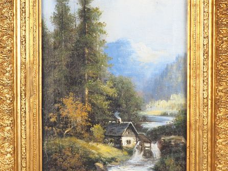 A. FISHER. "Paysage à la cascade". Paire d'huiles sur toile, signées e