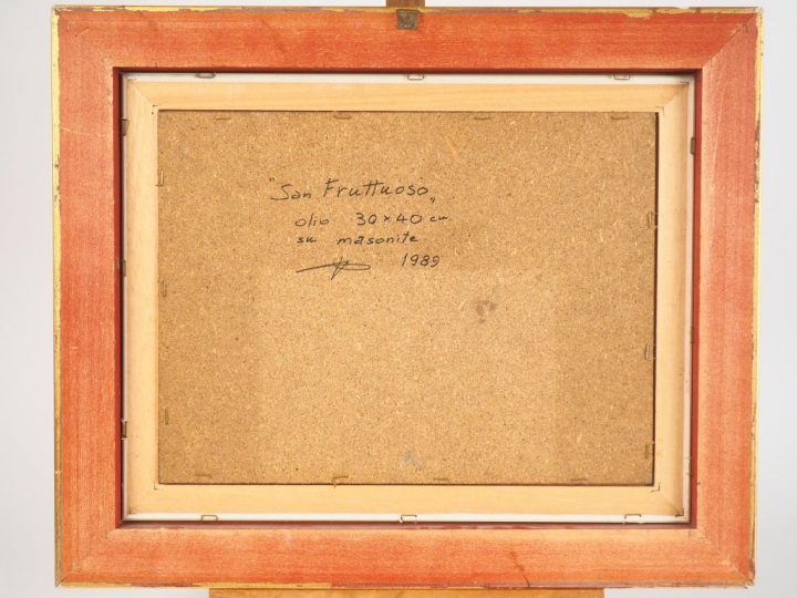 GILARDETTI. "Vue de San Fruttuoso". Huile sur isorel, signée en bas à 