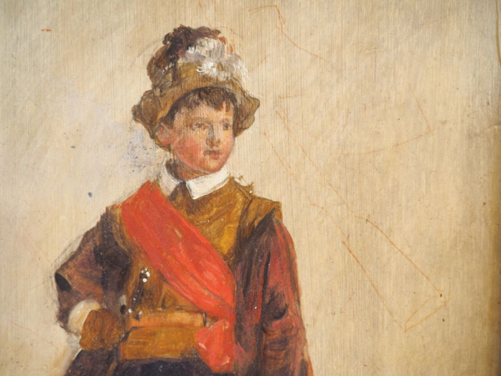 Eugène ISABEY (Paris 1803 - Montévrain 1886) "Page au Cordon rose" Pan