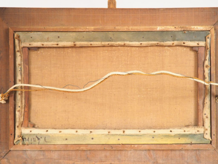 Victor LAINE. "Le panier de fleurs". Huile sur toile, signée au dos. D