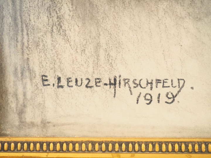 Emmy LEUZE-HIRSCHFELD. "Portrait de femme au collier de perles". Paste