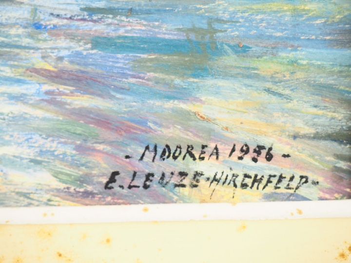 Emmy LEUZE-HIRSCHFELD. "Vue de Moorea". Huile sur isorel, signée et da