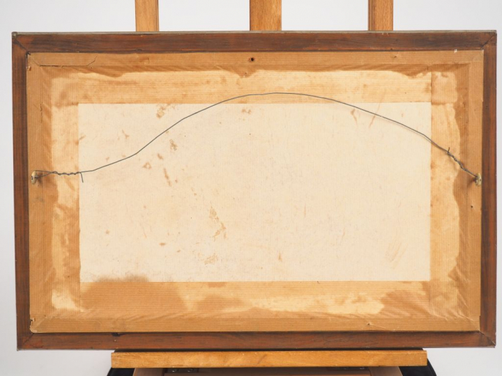 Emmy LEUZE-HIRSCHFELD. "Vue de Moorea". Huile sur isorel, signée et da