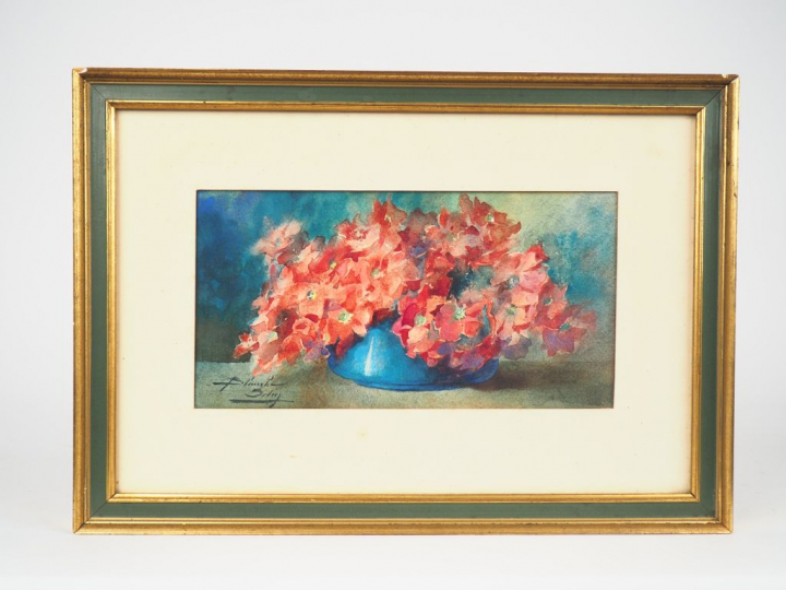 Blanche ODIN. "Bouquet de fleurs". Aquarelle, signée en bas à droite D