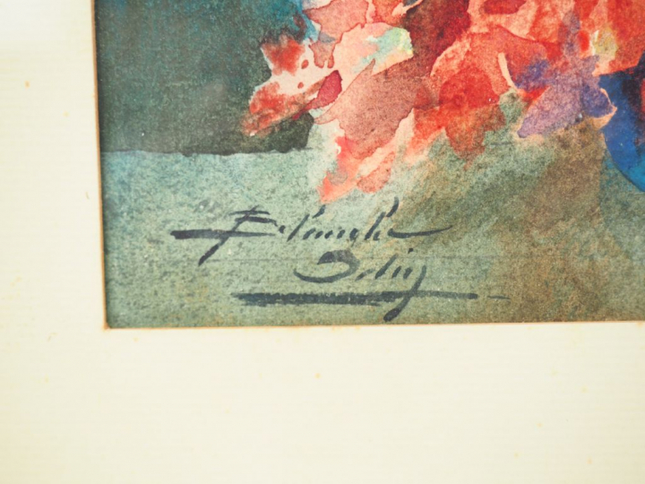 Blanche ODIN. "Bouquet de fleurs". Aquarelle, signée en bas à droite D