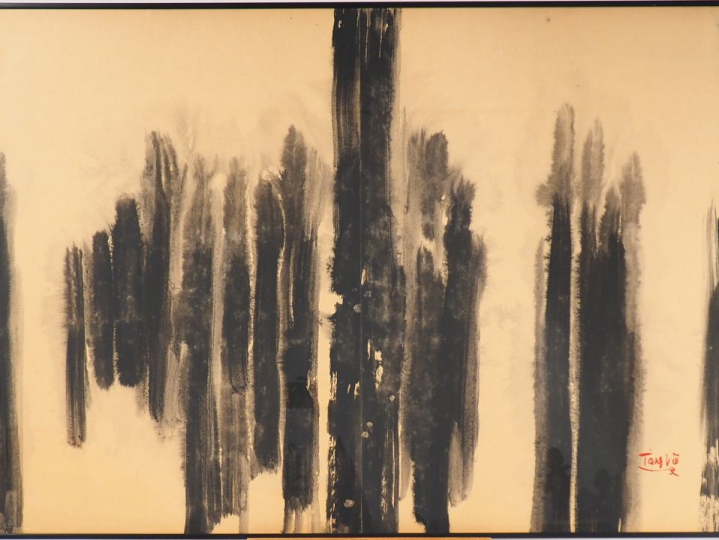 T'ANG Haywen. "Composition abstraite". Encre sur papier, signée en bas