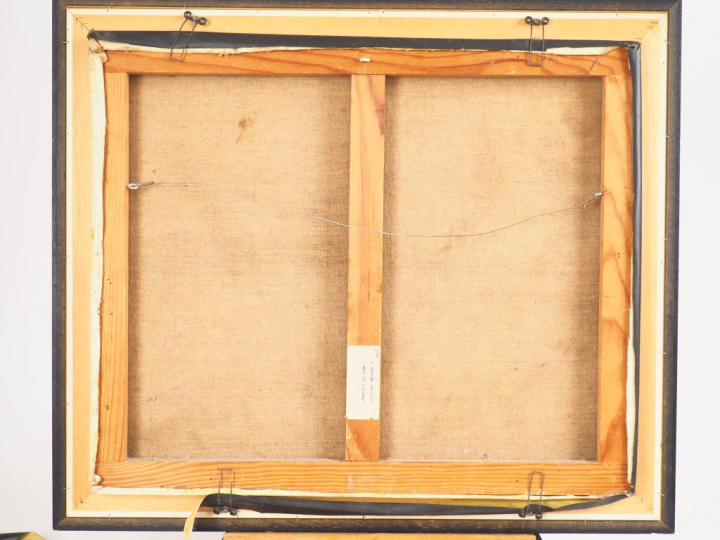 Alex TOMASZYK. "Le hameau en été". Huile sur toile, signée en bas à ga