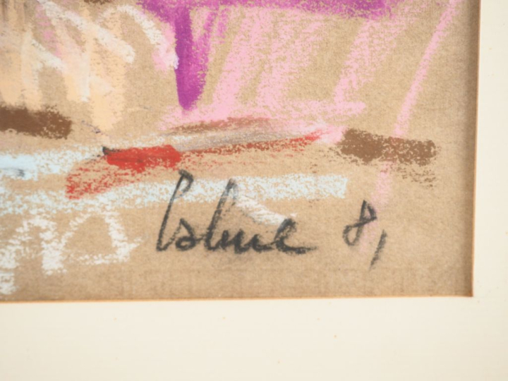 Ecole française XXème. "Portrait de jeune fille à la robe rose". Dessi