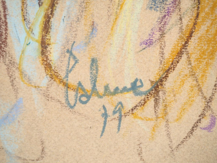 Ecole française XXème. "Portrait de jeune fille à frange". Dessin au c