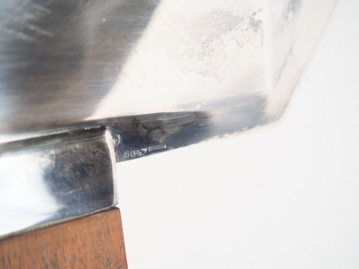 GALLIA. Plateau de style Art Déco en métal argenté et bois. Dim. 55,5 