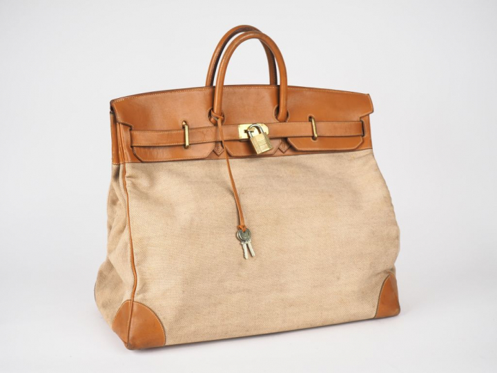 HERMES Paris.  Sac Haut à Courroies HAC  Long. 50 cm  XXe siècle Toile