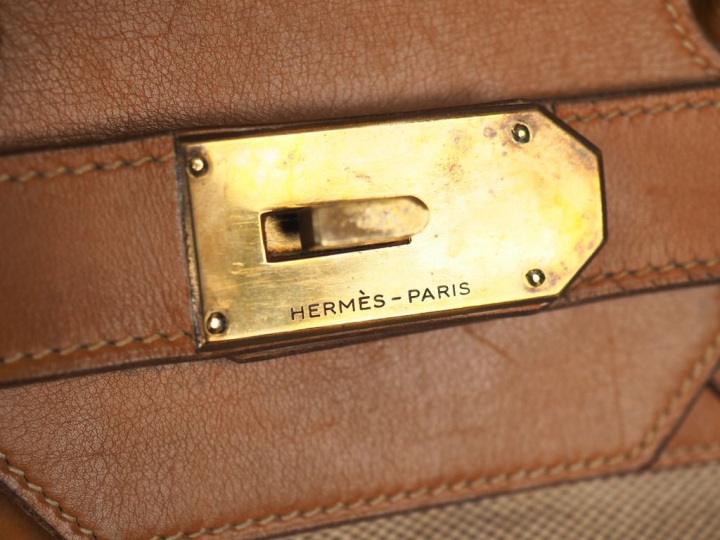 HERMES Paris.  Sac Haut à Courroies HAC  Long. 50 cm  XXe siècle Toile