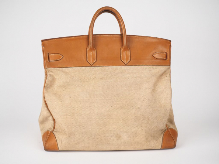 HERMES Paris.  Sac Haut à Courroies HAC  Long. 50 cm  XXe siècle Toile
