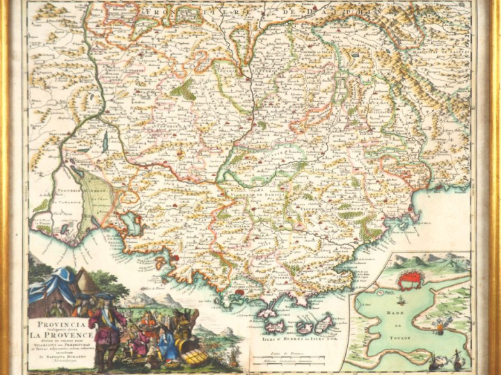 Carte XVIIIème en couleurs "Province de la Provence". Dim. 51 x 60 cm